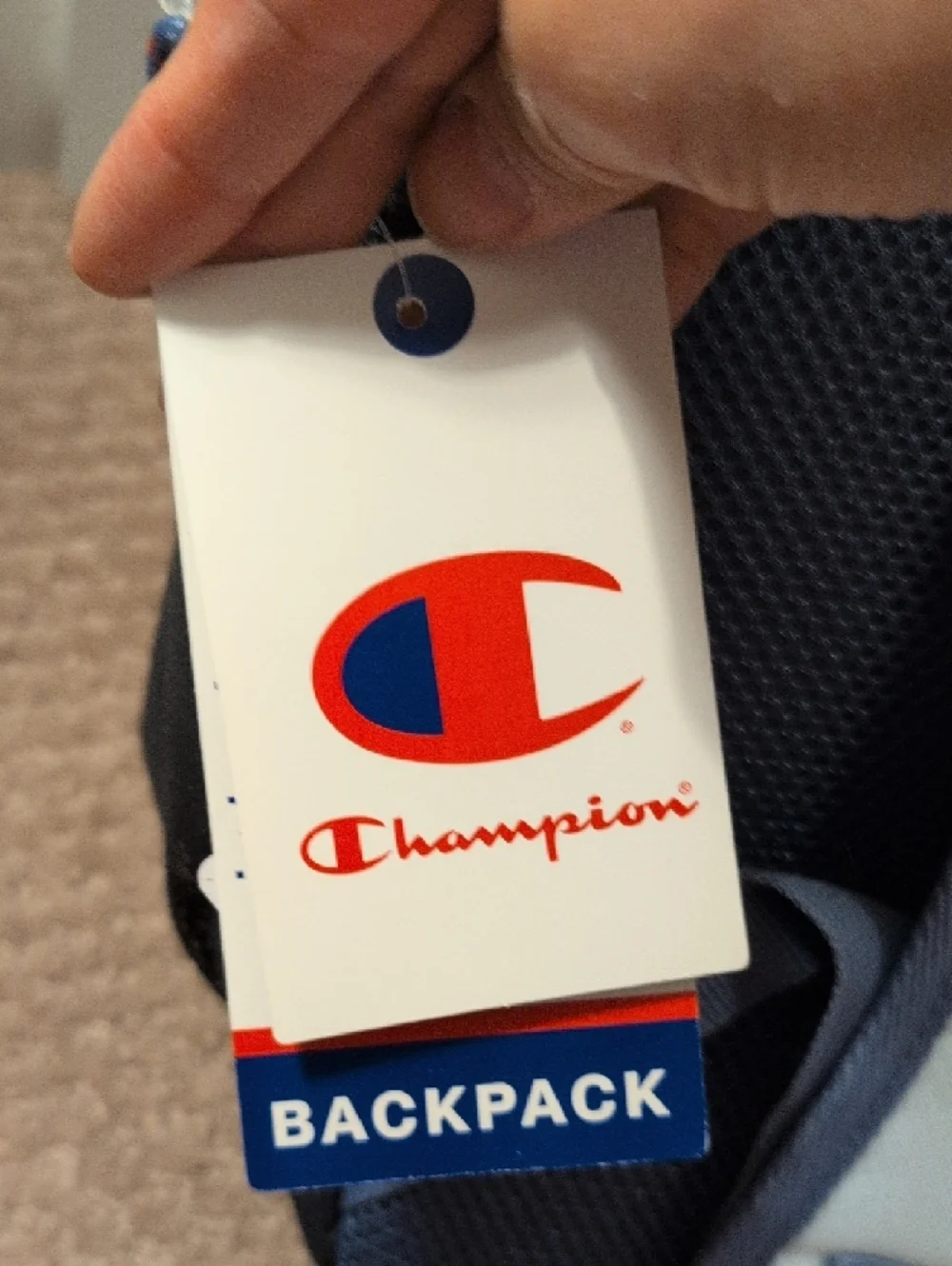 Champion Pale Blue Full Size Backpack with Dark Blue and Orange Fits 17